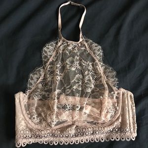 Sexy nude lace halter style bralette